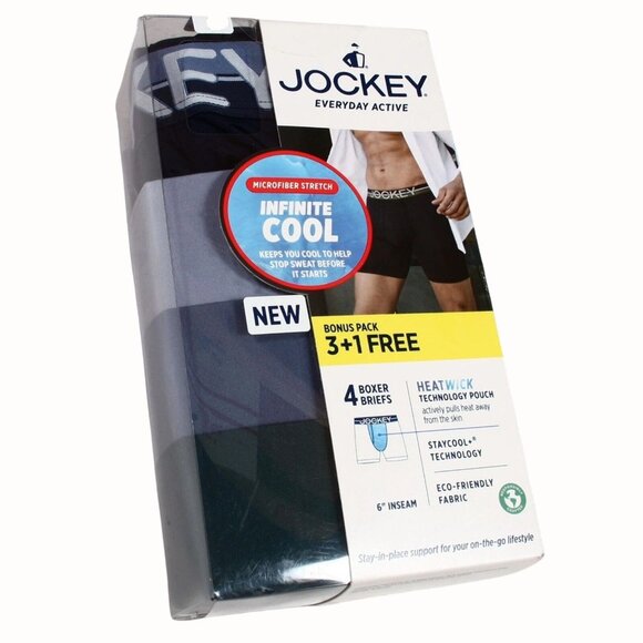 Jockey Infinite Cool Microfiber Stretch Boxer Briefs 4 Pack 6” Inseam Medium NEW - Picture 1 of 8